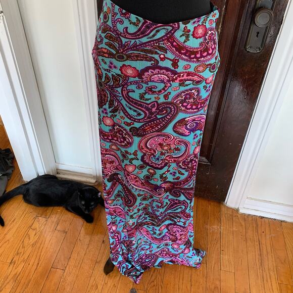 Y2K Style Maxi Skirt Bright Colorful Blue and Pink Paisley Size Medium Mayah Kay - Picture 2 of 6